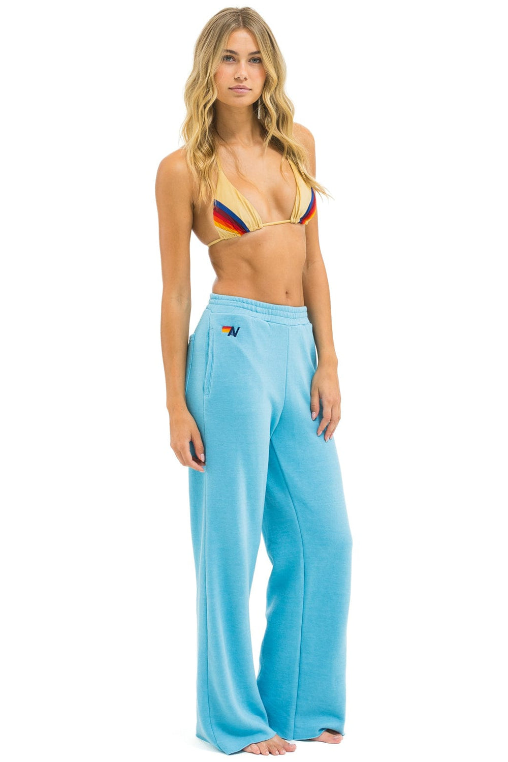 5 STRIPE WIDE LEG POCKET SWEATPANTS - AQUA // AQUA