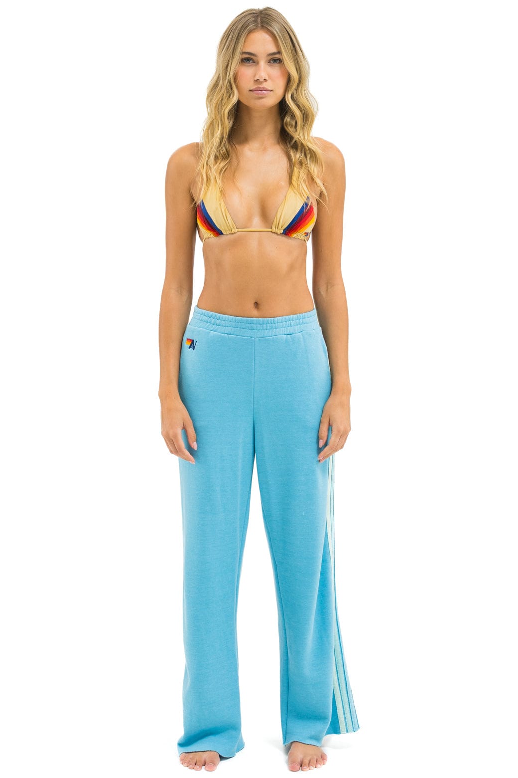 5 STRIPE WIDE LEG POCKET SWEATPANTS - AQUA // AQUA