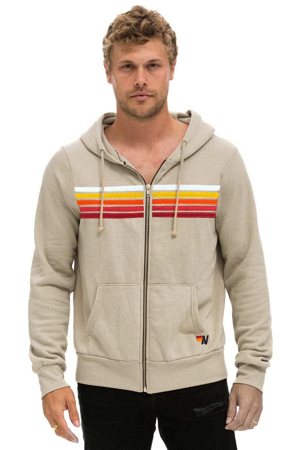 5 STRIPE HOODIE - SAND // RAINBOW WHITE