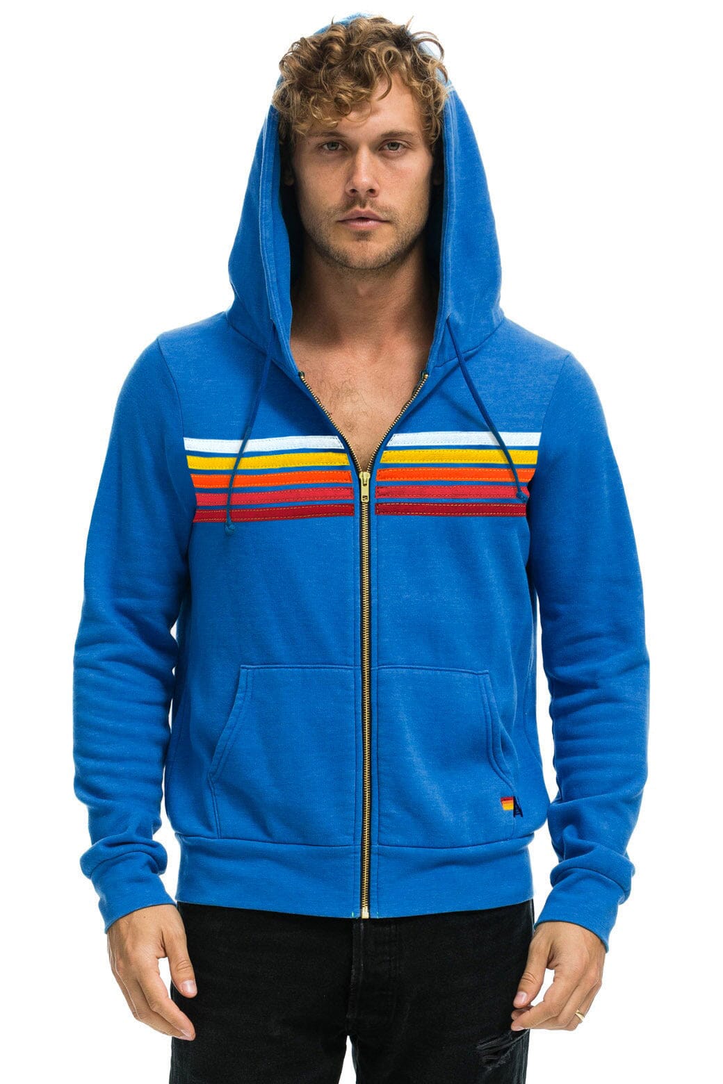 5 STRIPE HOODIE - ADVENTURE BLUE // RAINBOW WHITE