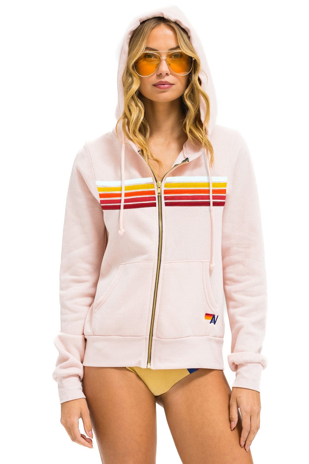 5 STRIPE HOODIE - LIGHT PINK // RAINBOW WHITE