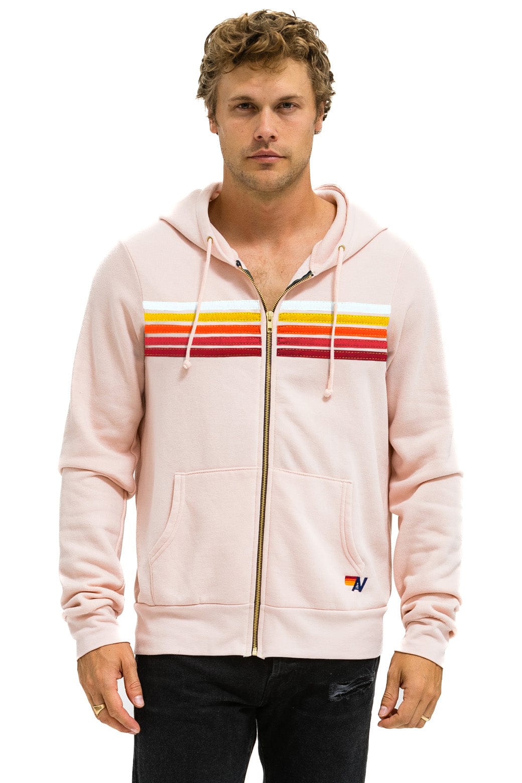 5 STRIPE HOODIE - LIGHT PINK // RAINBOW WHITE