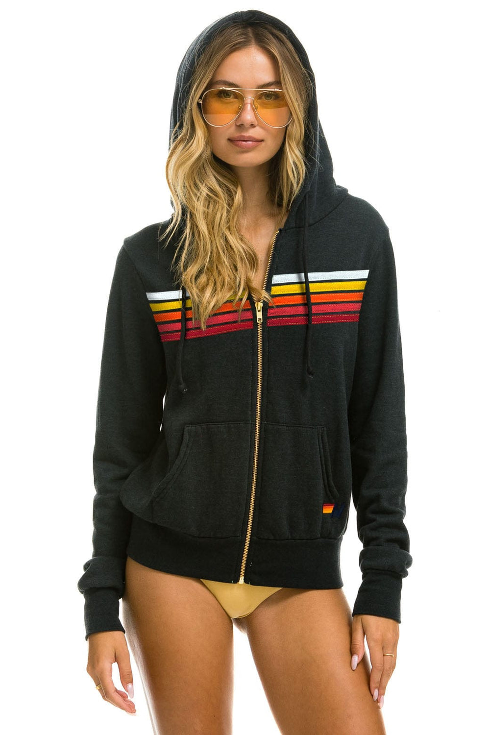 5 STRIPE HOODIE - CHARCOAL // RAINBOW WHITE