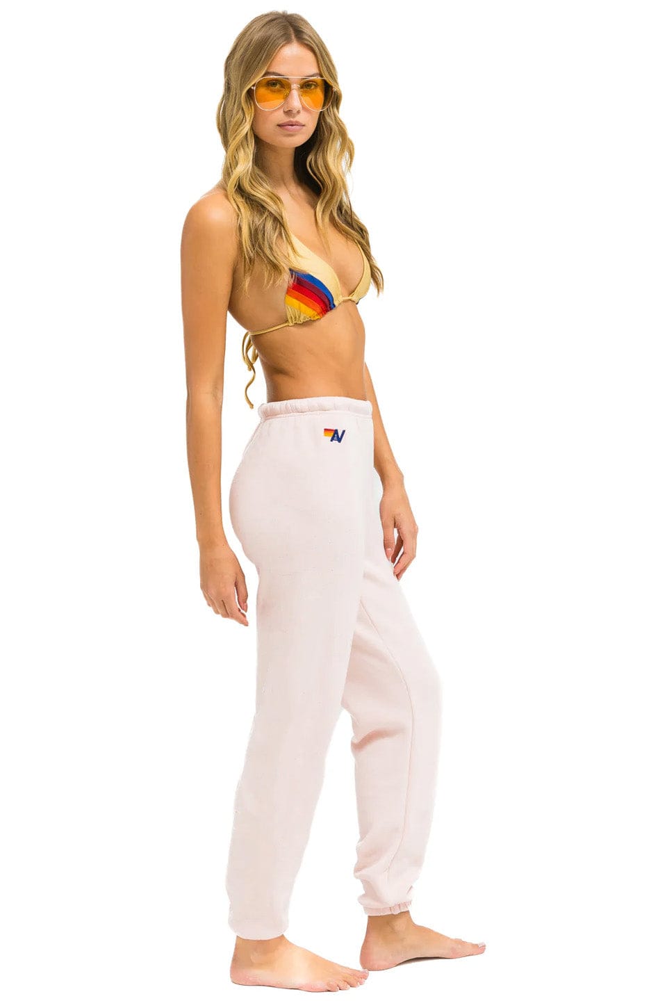 5 STRIPE SWEATPANTS - LIGHT PINK // RAINBOW WHITE