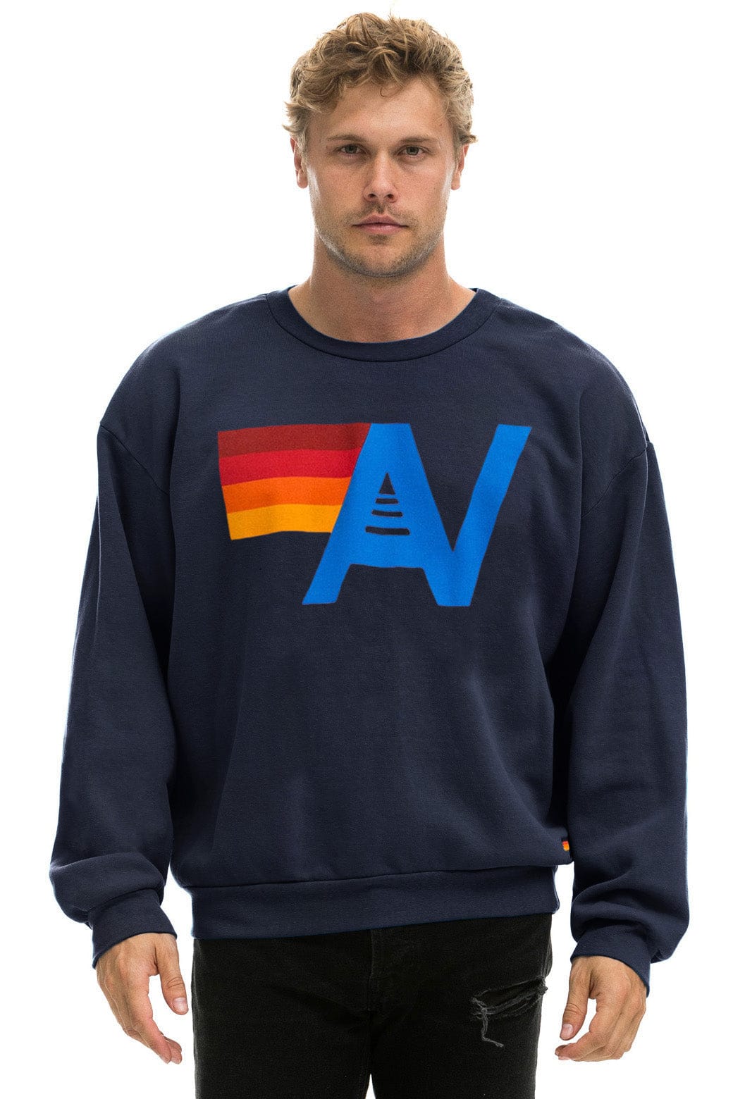 LOGO RELAXED CREW SWEATSHIRT - NAVY