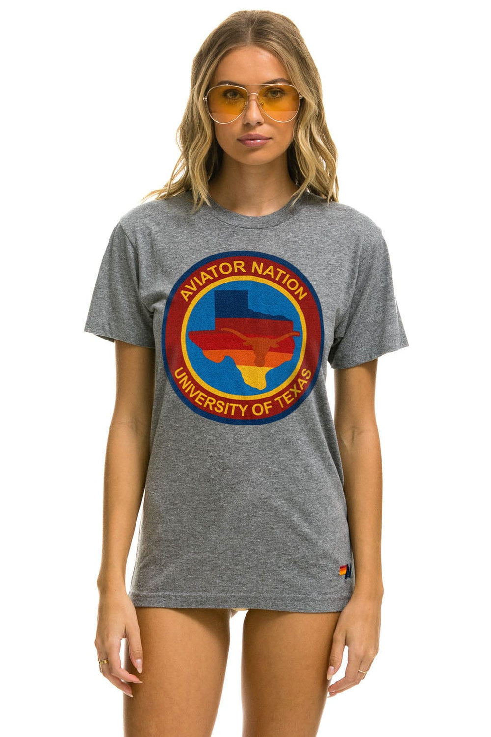 UNIVERSITY OF TEXAS CIRCLE PRINT CREW TEE SHIRT - HEATHER