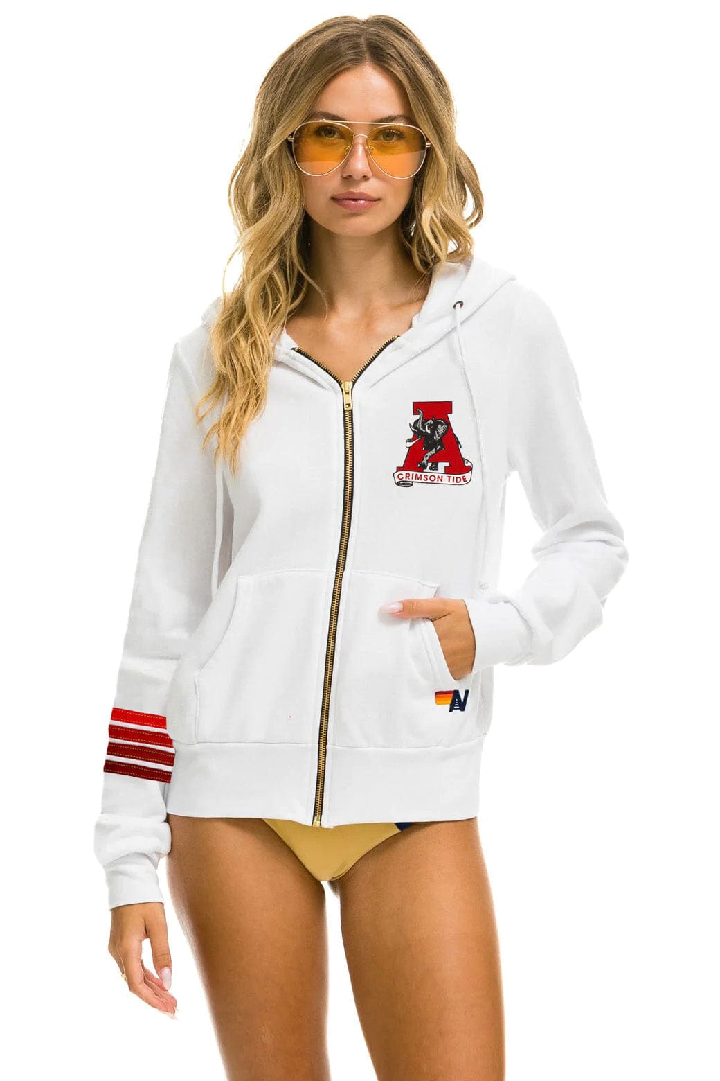 UNIVERSITY OF ALABAMA ROLL TIDE ZIP HOODIE - WHITE