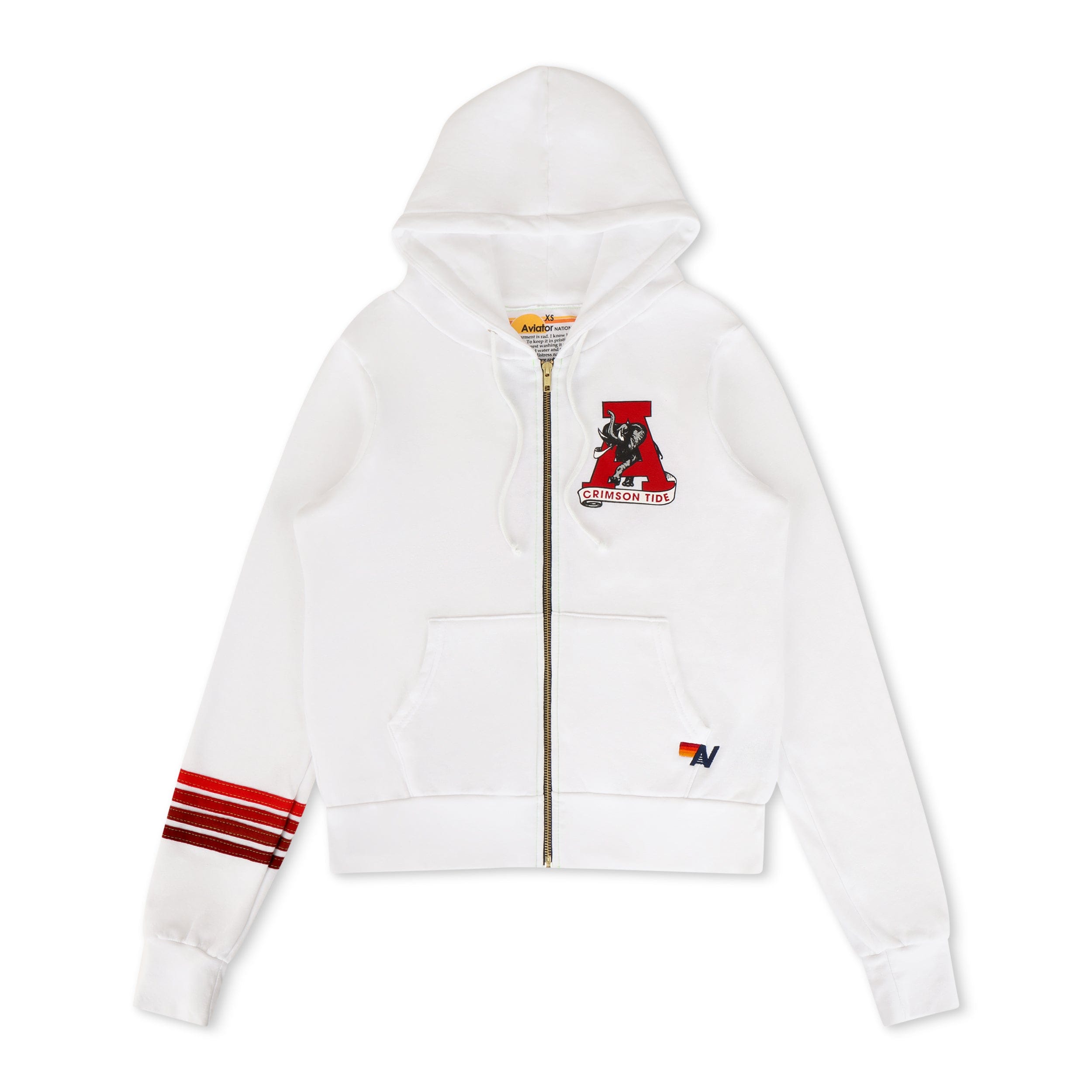 UNIVERSITY OF ALABAMA ROLL TIDE ZIP HOODIE - WHITE
