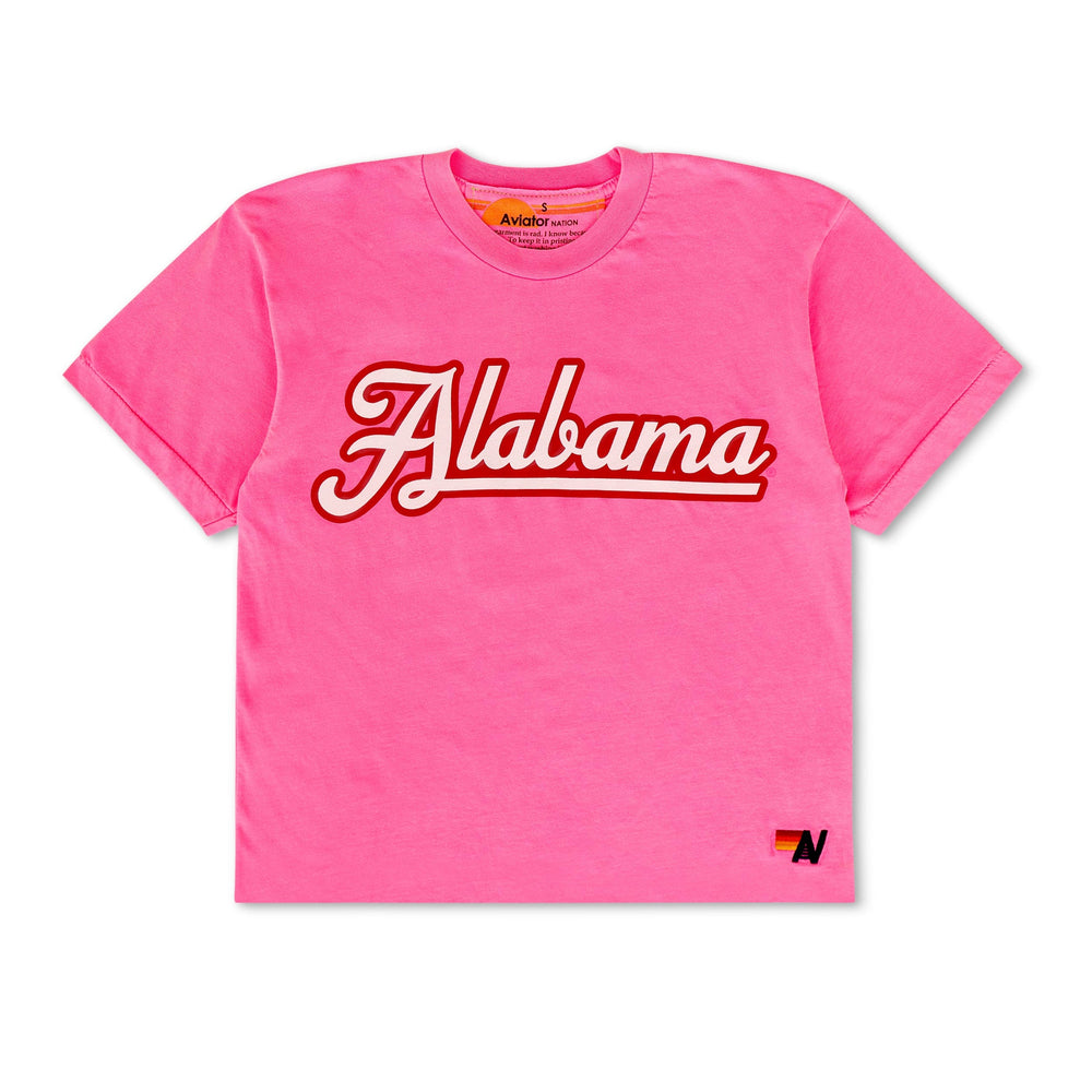 UNIVERSITY OF ALABAMA BOLT SCRIPT BOYFRIEND TEE - NEON PINK
