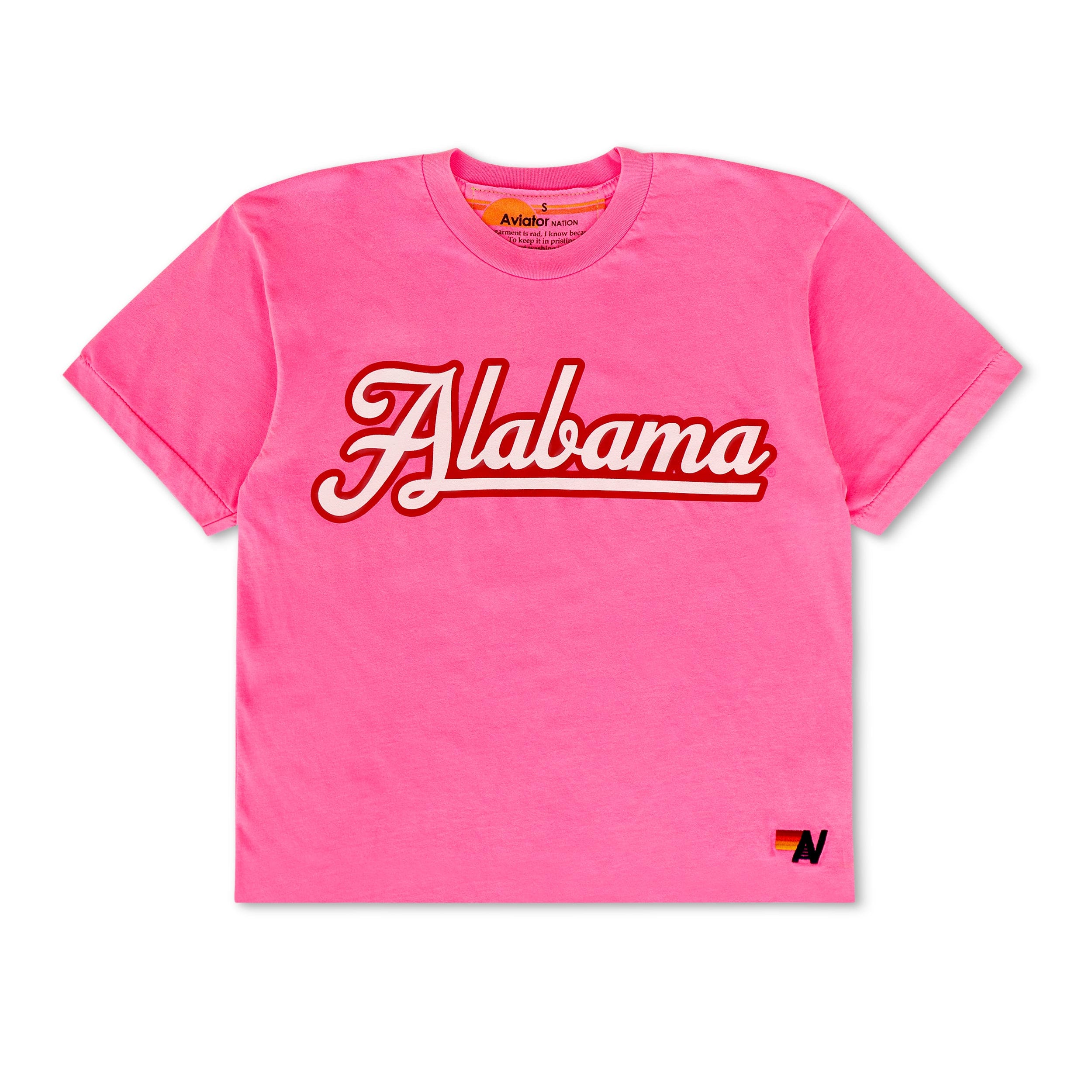 UNIVERSITY OF ALABAMA BOLT SCRIPT BOYFRIEND TEE - NEON PINK