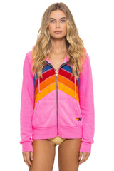 MOUNTAIN STITCH CHEVRON 4 ZIP HOODIE - NEON PINK