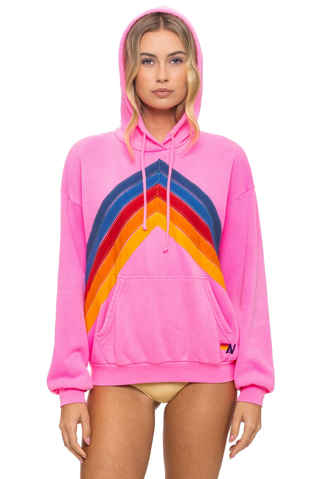MOUNTAIN STITCH CHEVRON PULLOVER HOODIE RELAXED - NEON PINK