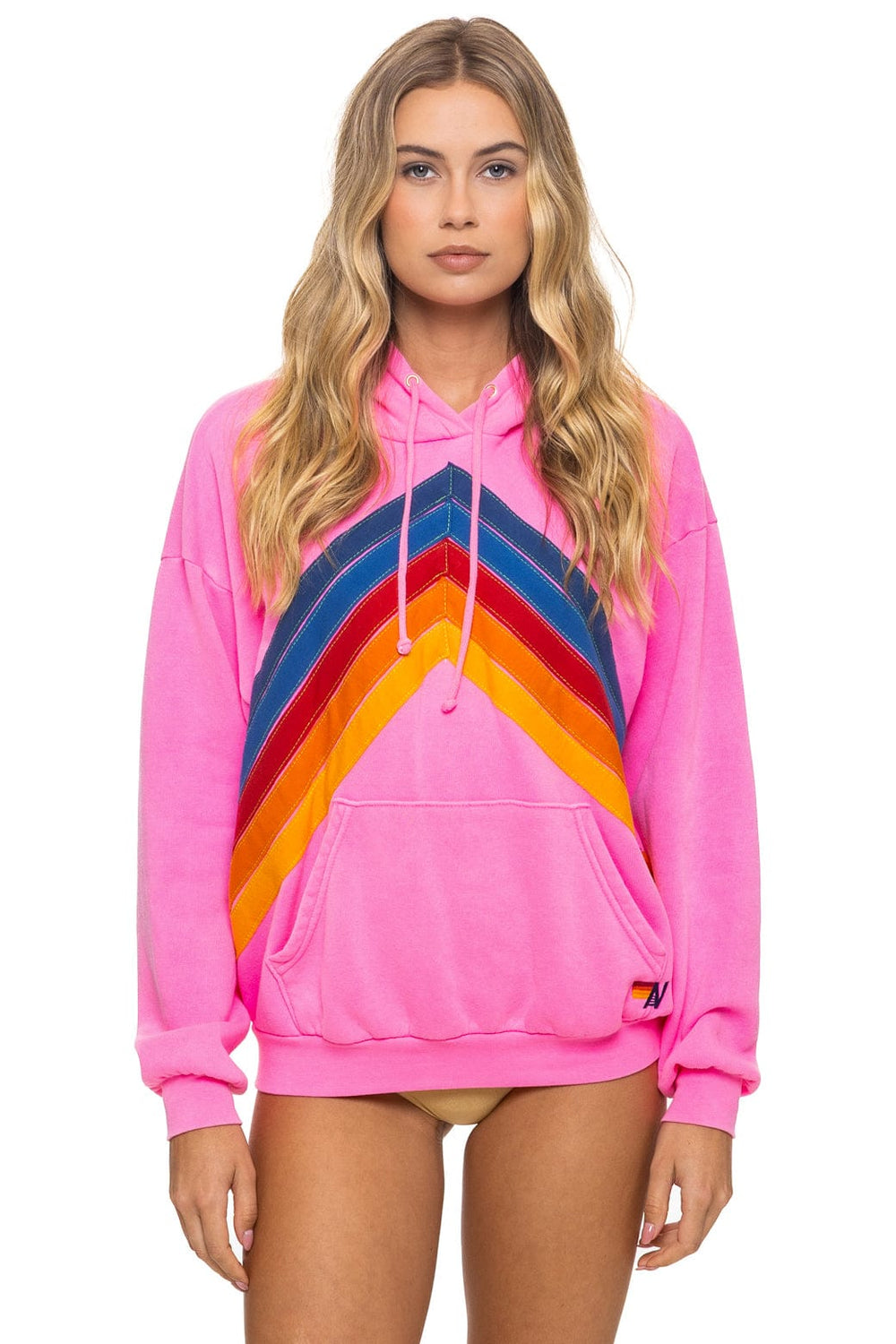 MOUNTAIN STITCH CHEVRON PULLOVER HOODIE RELAXED - NEON PINK