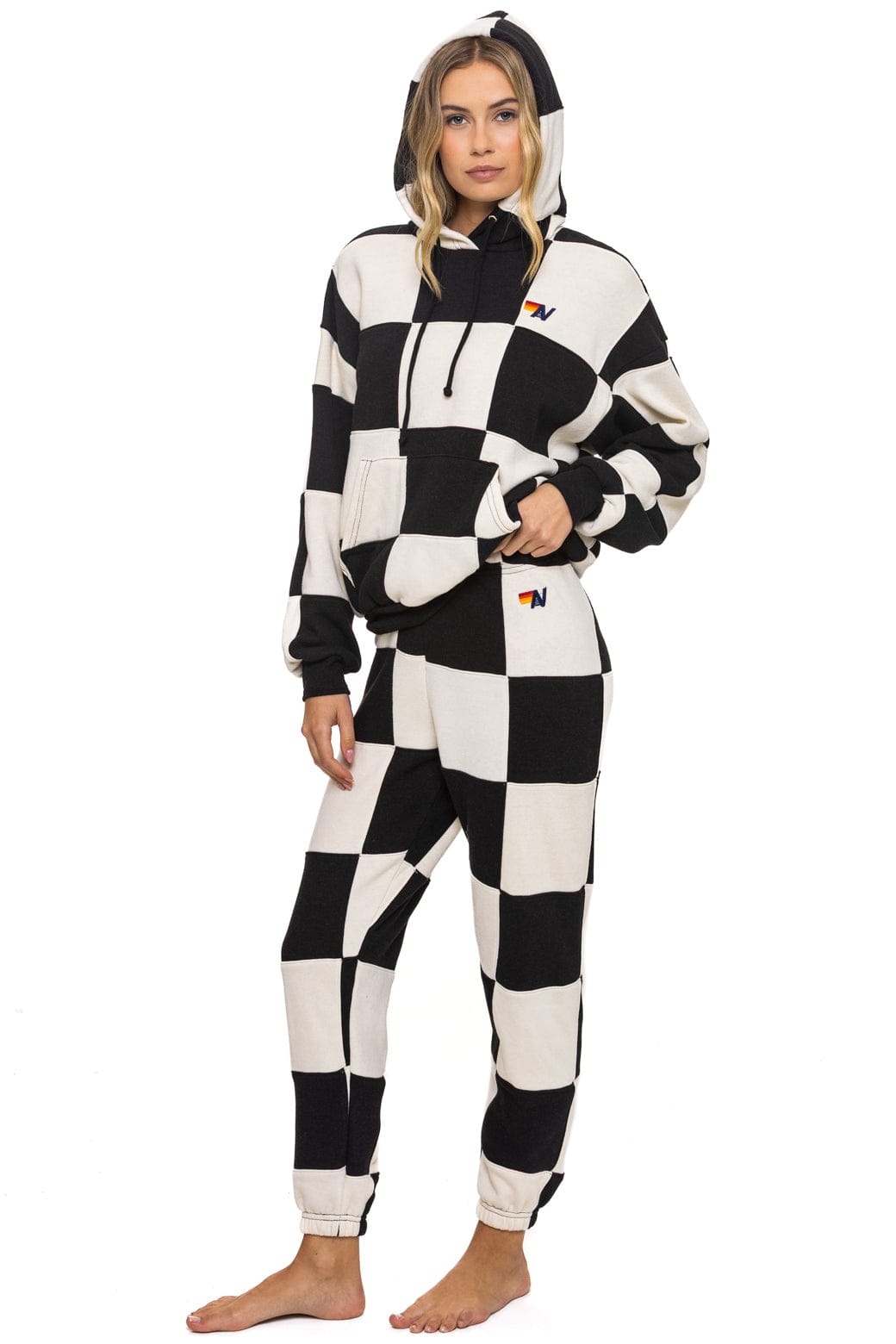 CHECK QUILT RELAXED PULLOVER HOODIE - VINTAGE WHITE // BLACK