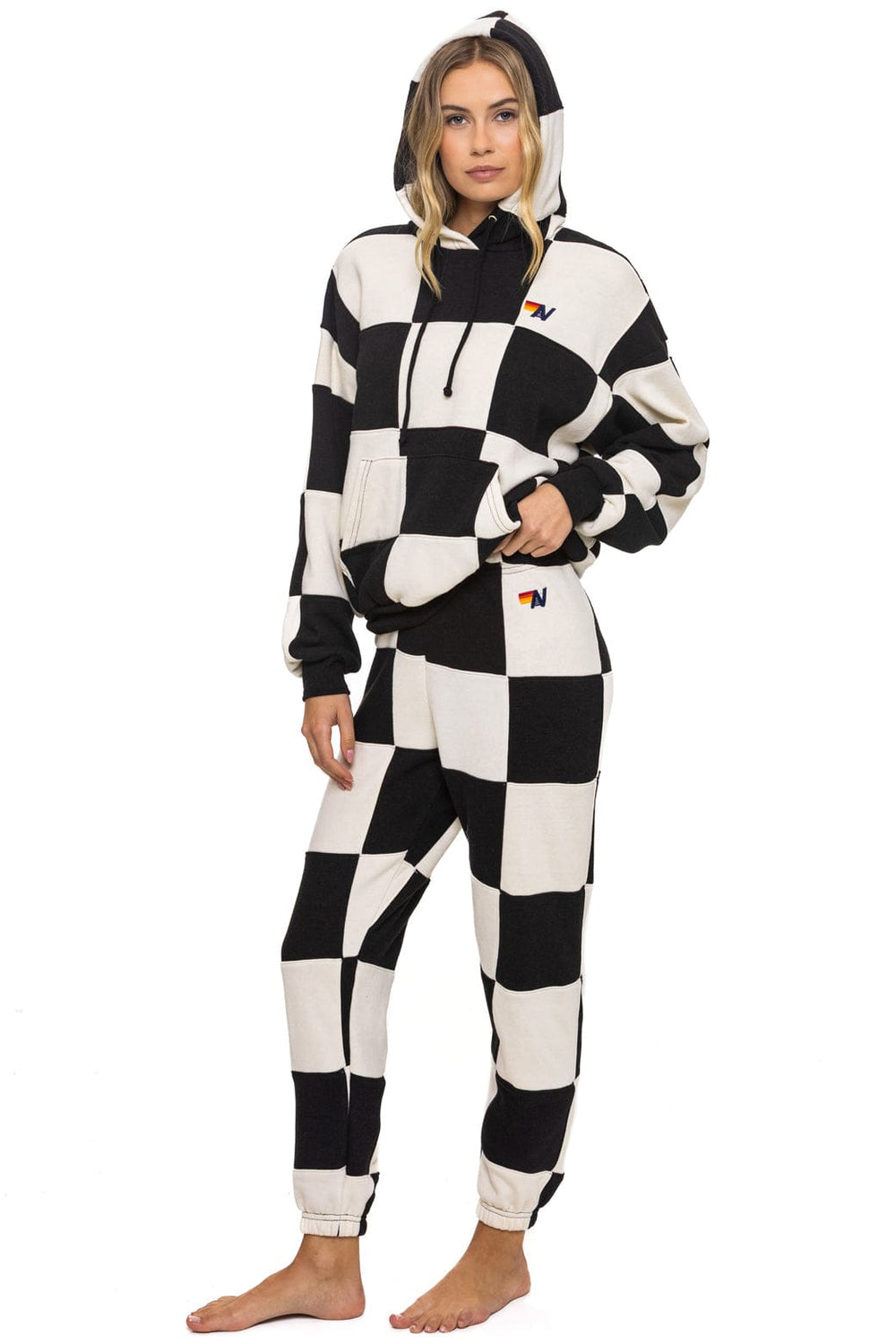 CHECK QUILT RELAXED PULLOVER HOODIE - VINTAGE WHITE // BLACK