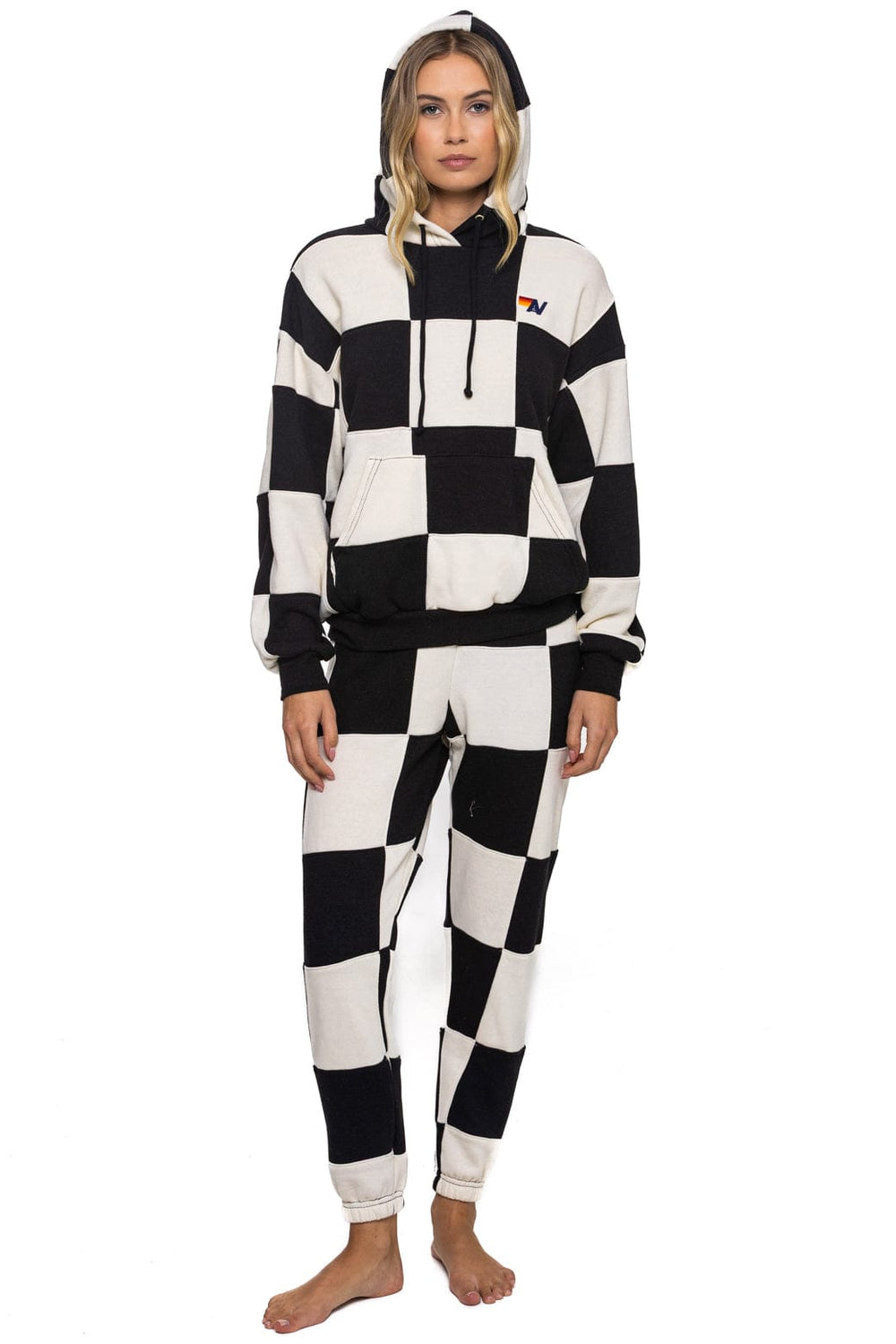 CHECK QUILT RELAXED PULLOVER HOODIE - VINTAGE WHITE // BLACK