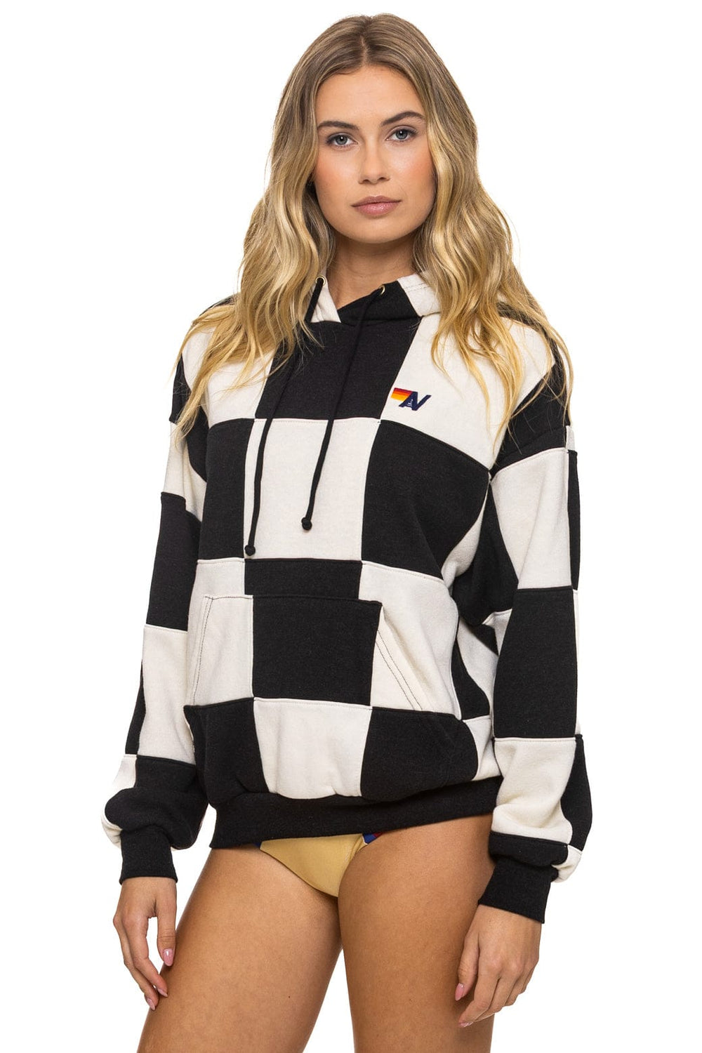 CHECK QUILT RELAXED PULLOVER HOODIE - VINTAGE WHITE // BLACK