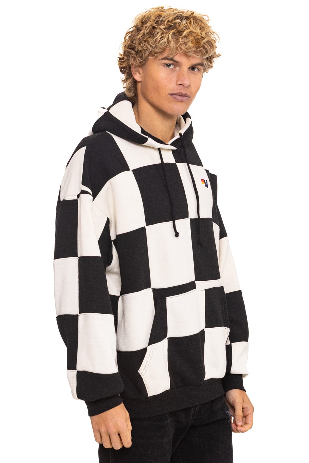 CHECK QUILT RELAXED PULLOVER HOODIE - VINTAGE WHITE // BLACK