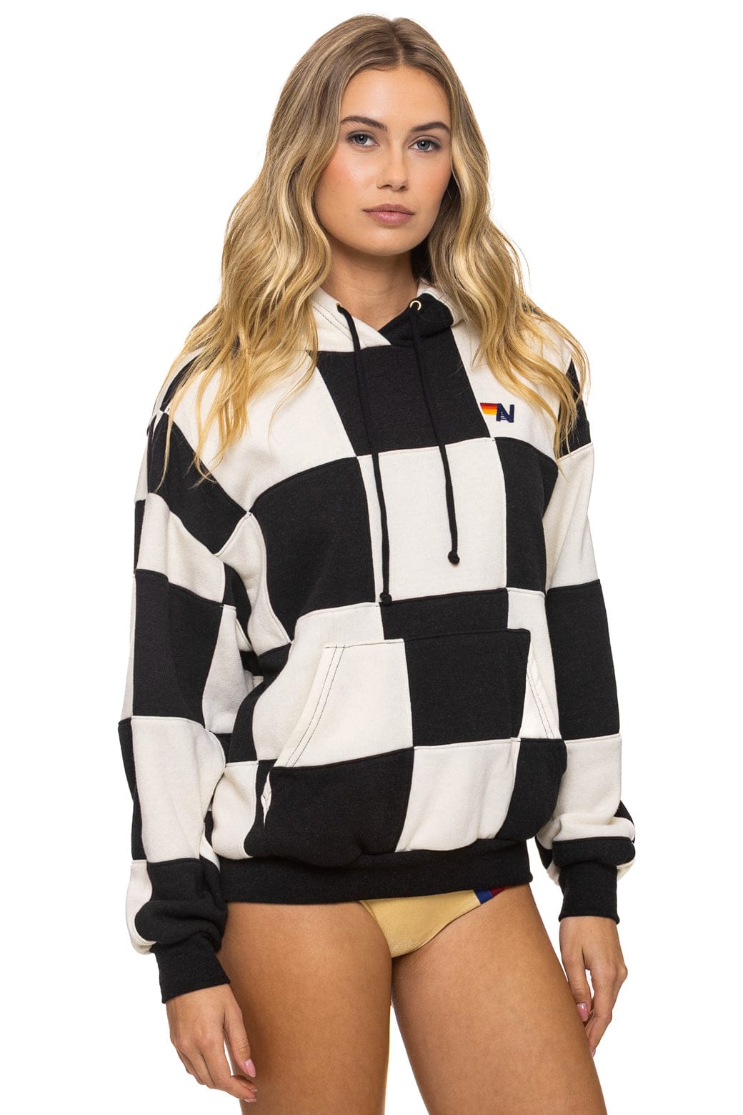 CHECK QUILT RELAXED PULLOVER HOODIE - VINTAGE WHITE // BLACK