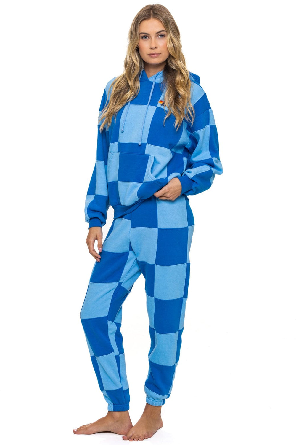 CHECK QUILT RELAXED PULLOVER HOODIE - SKY // ADVENTURE BLUE