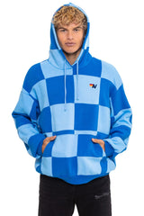 CHECK QUILT RELAXED PULLOVER HOODIE - SKY // ADVENTURE BLUE