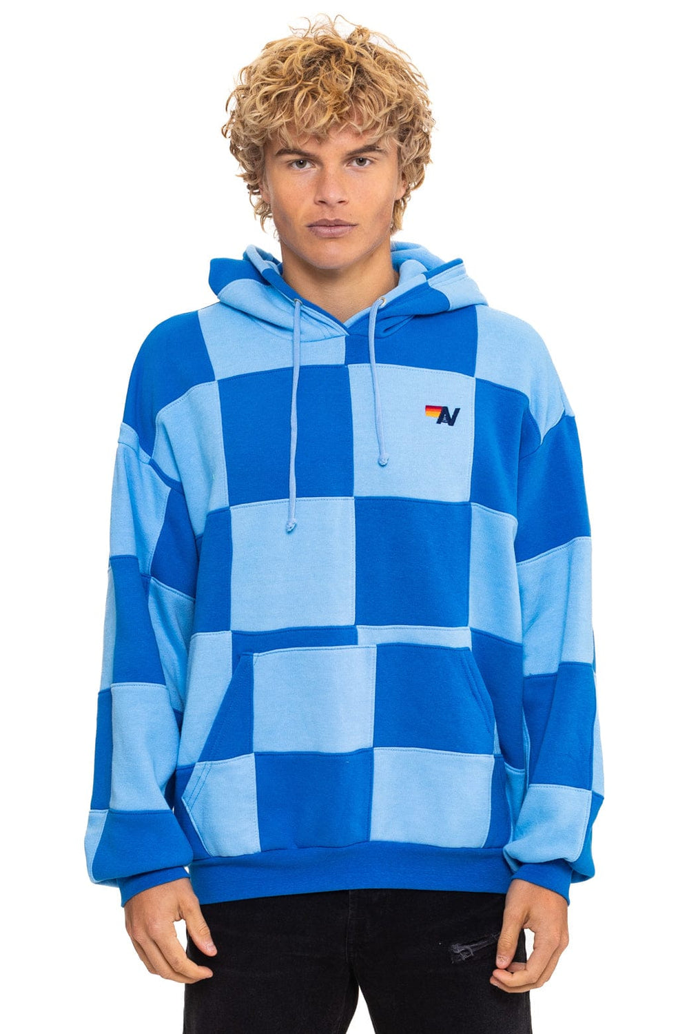 CHECK QUILT RELAXED PULLOVER HOODIE - SKY // ADVENTURE BLUE
