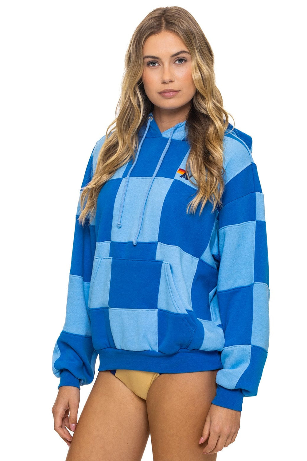 CHECK QUILT RELAXED PULLOVER HOODIE - SKY // ADVENTURE BLUE