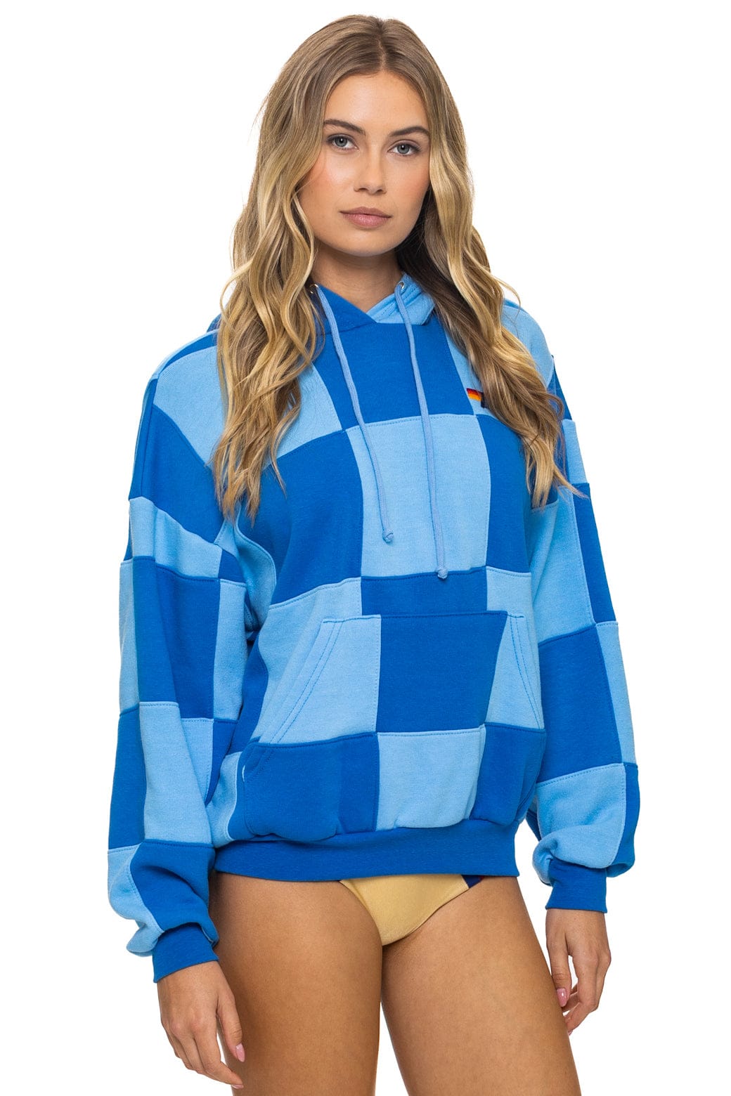 CHECK QUILT RELAXED PULLOVER HOODIE - SKY // ADVENTURE BLUE