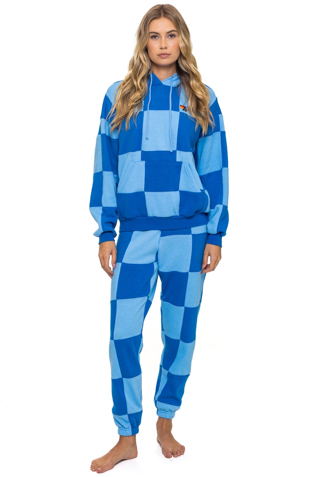 CHECK QUILT RELAXED PULLOVER HOODIE - SKY // ADVENTURE BLUE