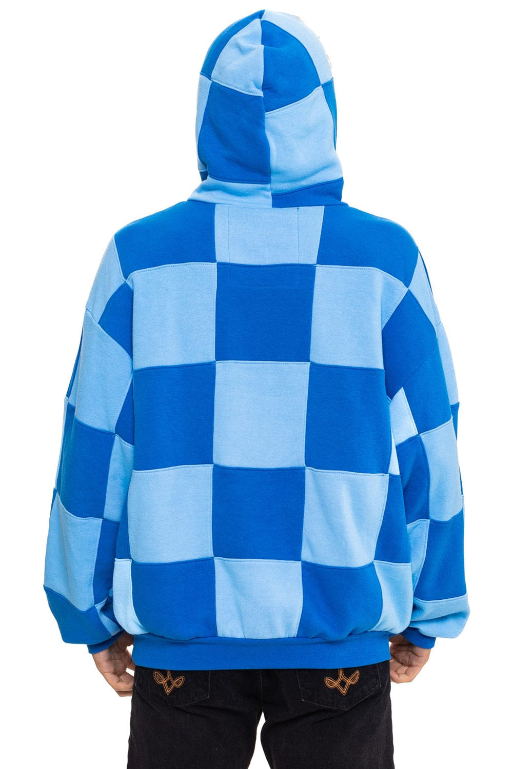 CHECK QUILT RELAXED PULLOVER HOODIE - SKY // ADVENTURE BLUE