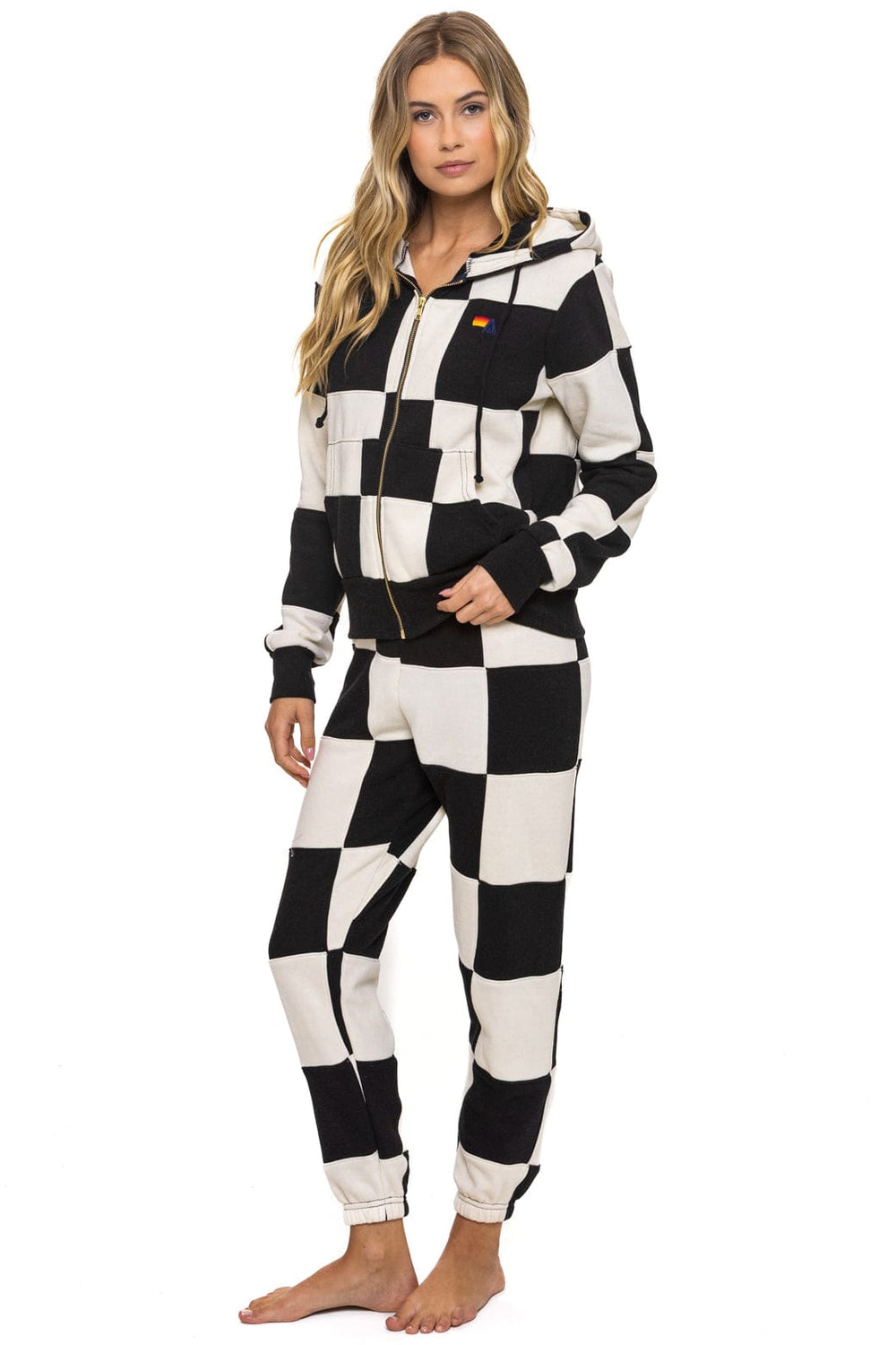 CHECK QUILT ZIP HOODIE - VINTAGE WHITE // BLACK