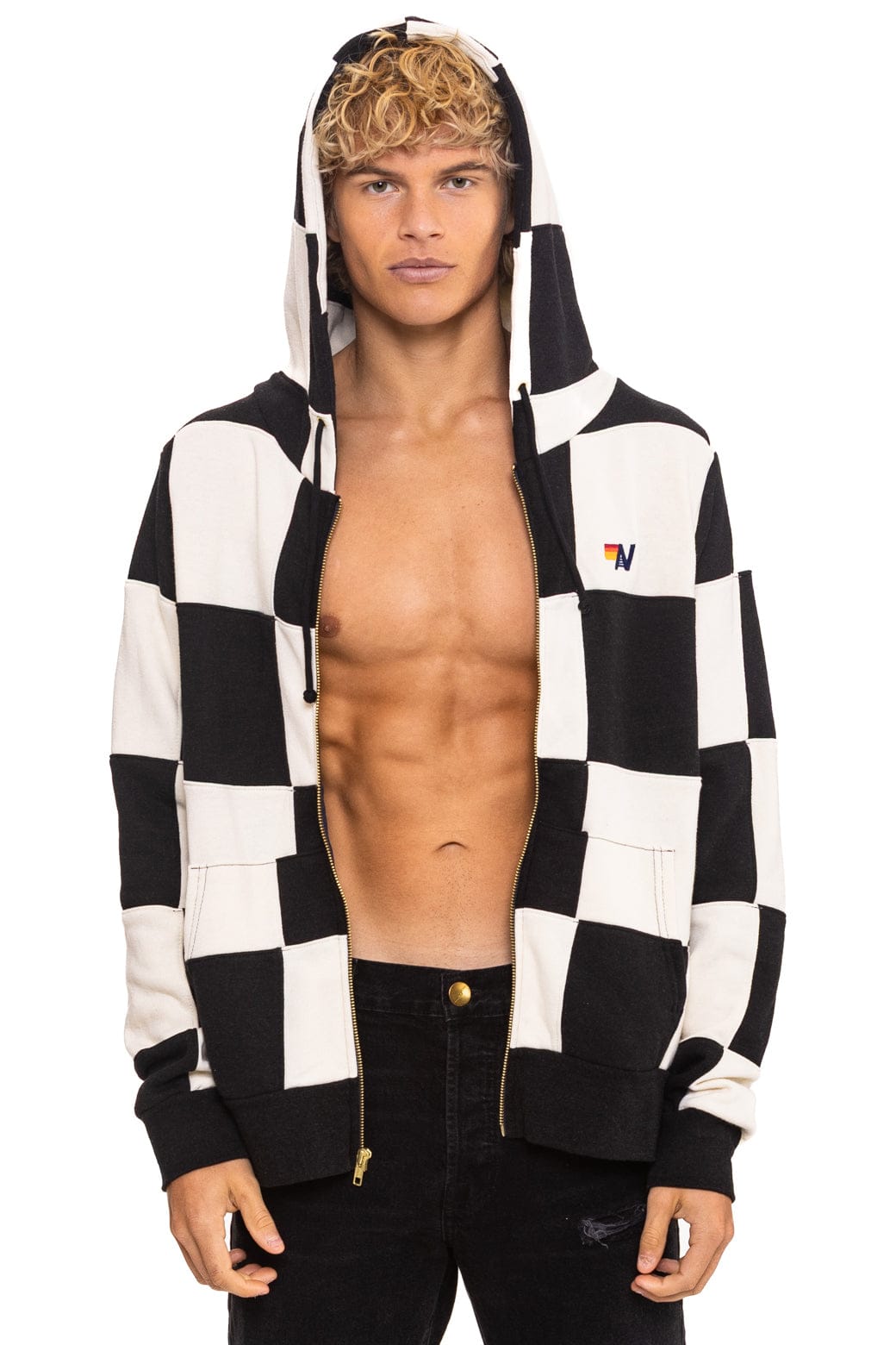 CHECK QUILT ZIP HOODIE - VINTAGE WHITE // BLACK