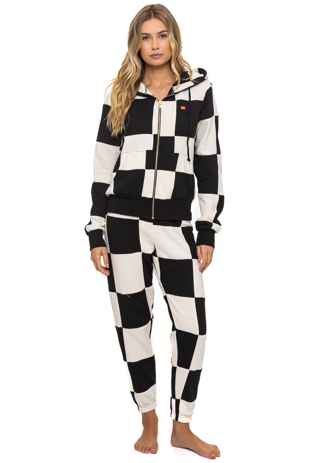 CHECK QUILT ZIP HOODIE - VINTAGE WHITE // BLACK