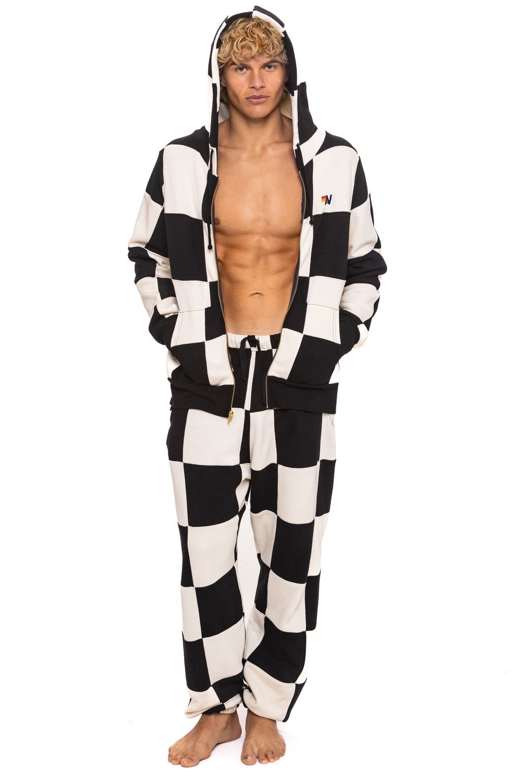 CHECK QUILT ZIP HOODIE - VINTAGE WHITE // BLACK