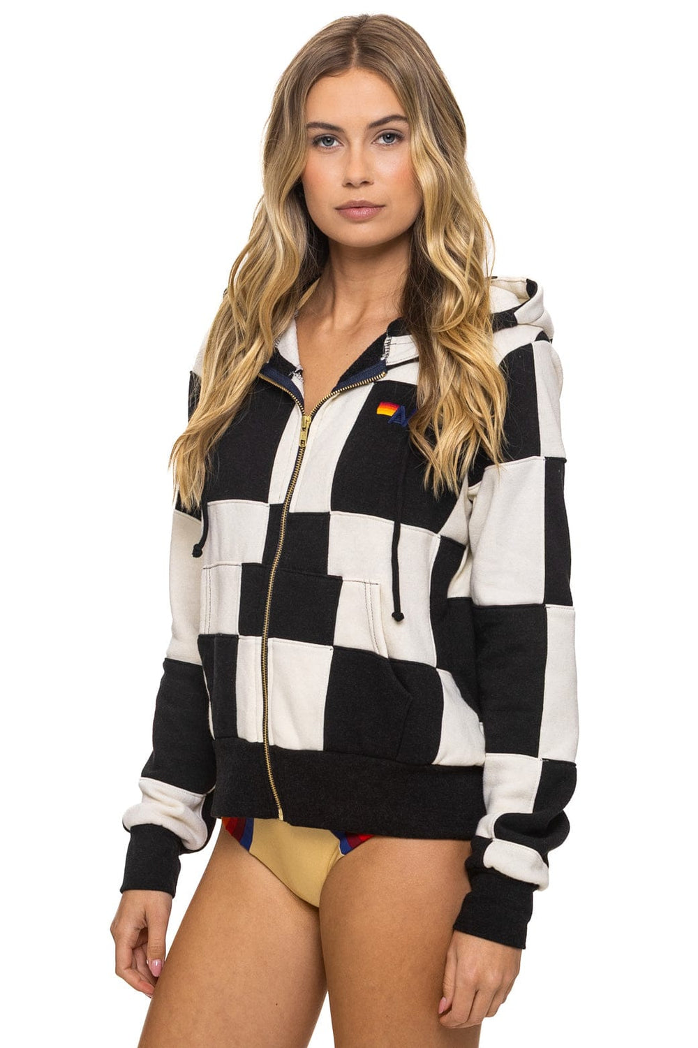 CHECK QUILT ZIP HOODIE - VINTAGE WHITE // BLACK