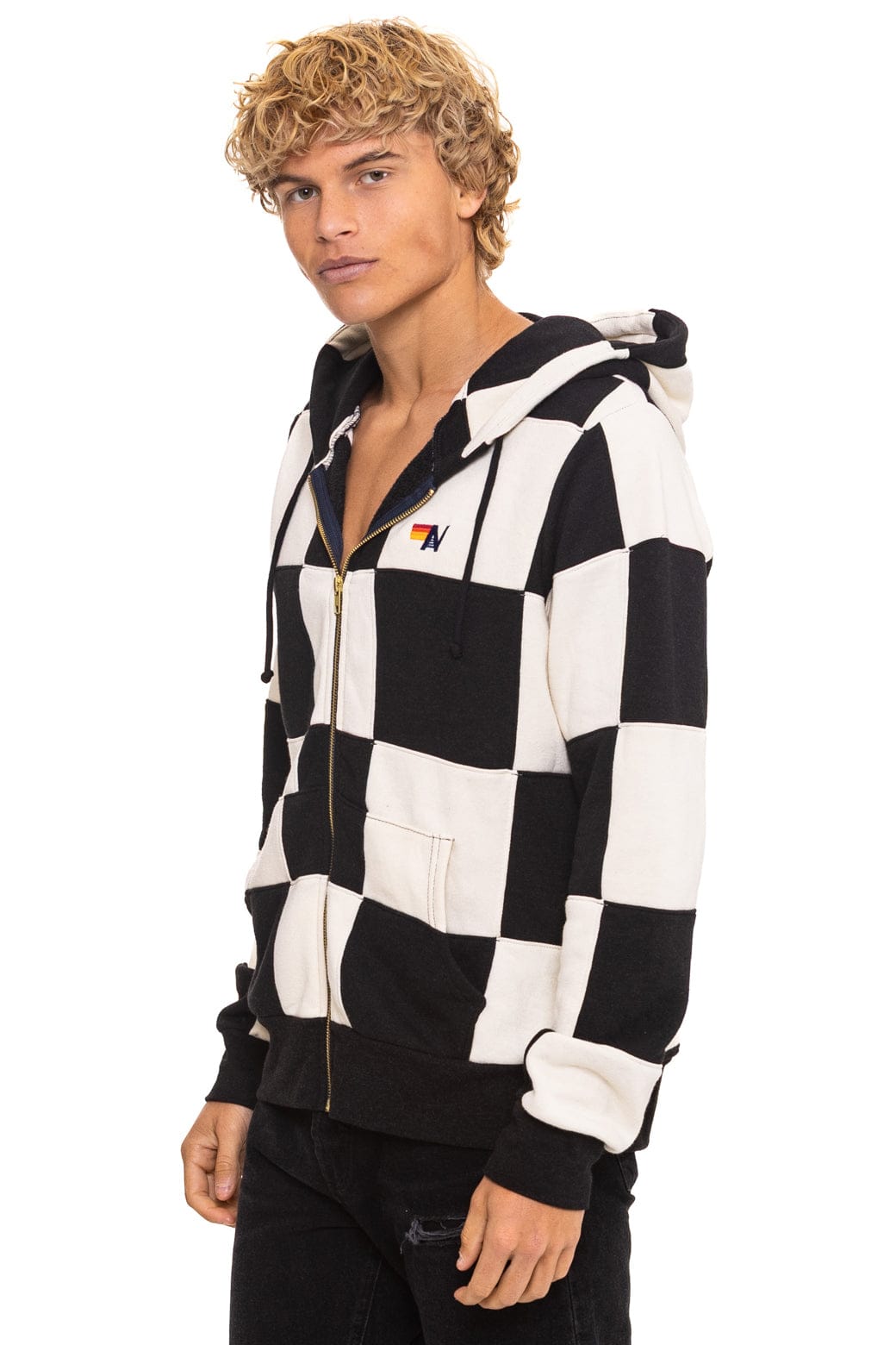 CHECK QUILT ZIP HOODIE - VINTAGE WHITE // BLACK