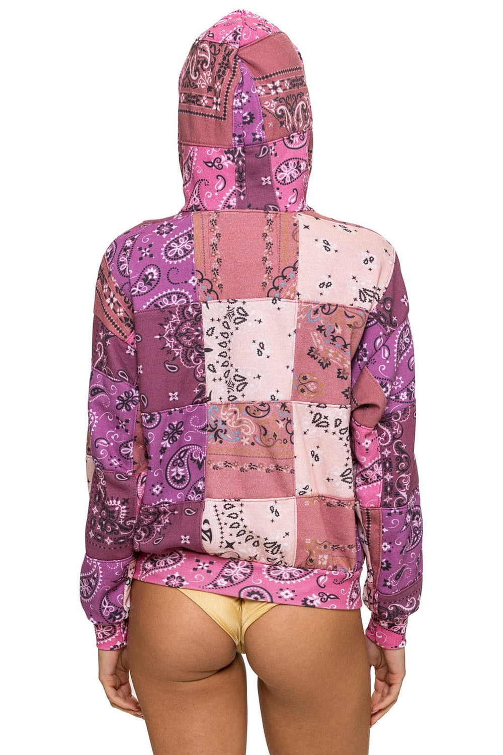 BANDANA QUILTED RELAXED ZIP HOODIE - PINK