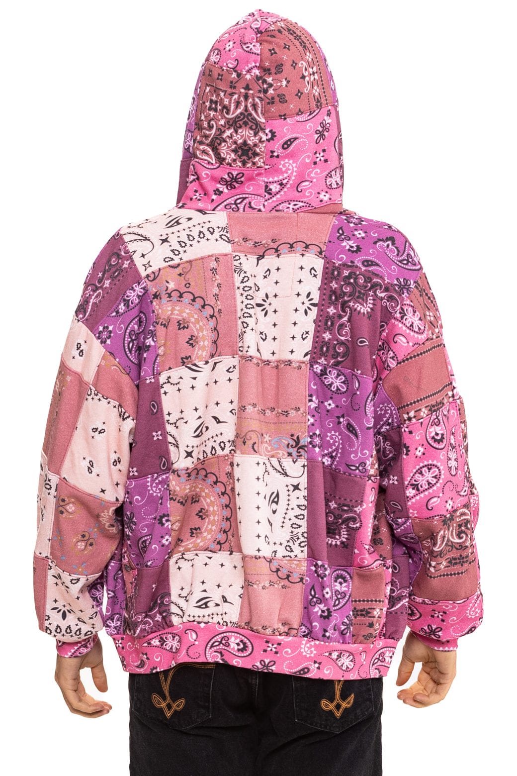 BANDANA QUILTED RELAXED ZIP HOODIE - PINK