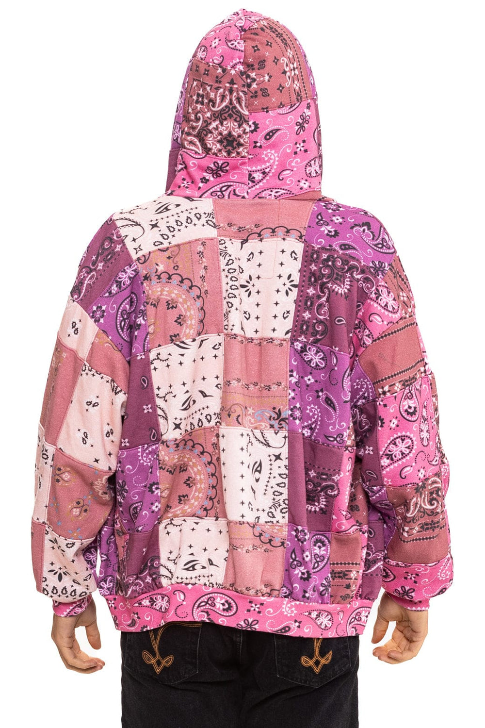 BANDANA QUILTED RELAXED ZIP HOODIE - PINK