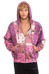 BANDANA QUILTED RELAXED ZIP HOODIE - PINK