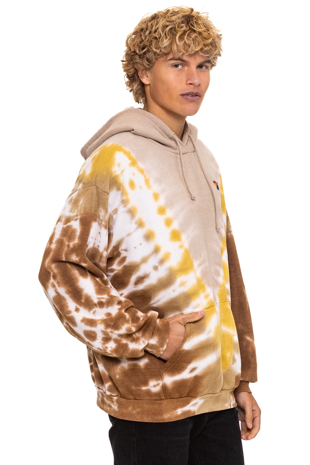 HAND DYED V RELAXED PULLOVER HOODIE - TIE DYE SAND // CINNAMON