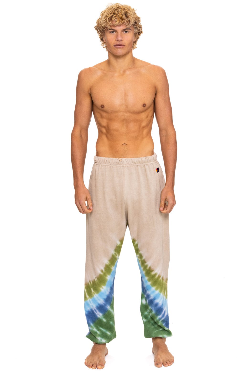 HAND DYED V SWEATPANTS - TIE DYE SAND // BLUE GREEN