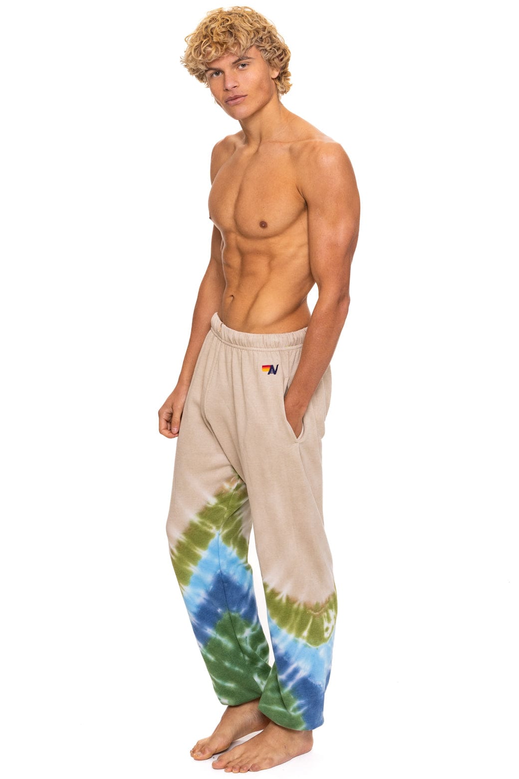 HAND DYED V SWEATPANTS - TIE DYE SAND // BLUE GREEN