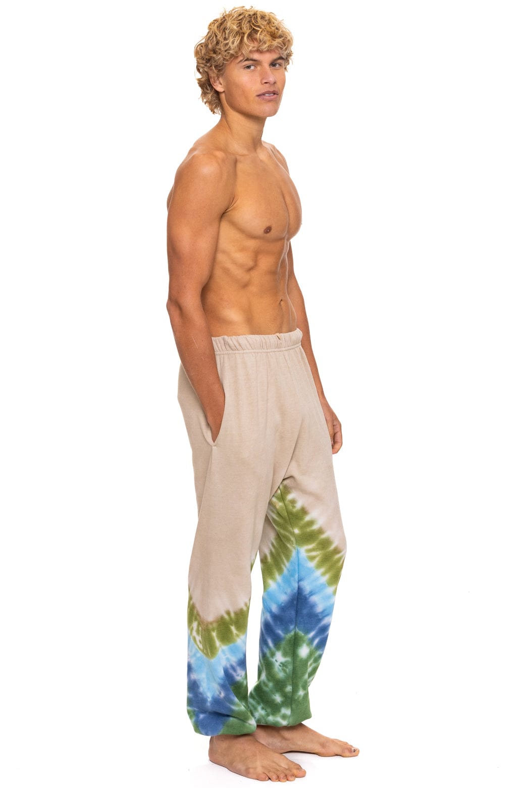 HAND DYED V SWEATPANTS - TIE DYE SAND // BLUE GREEN
