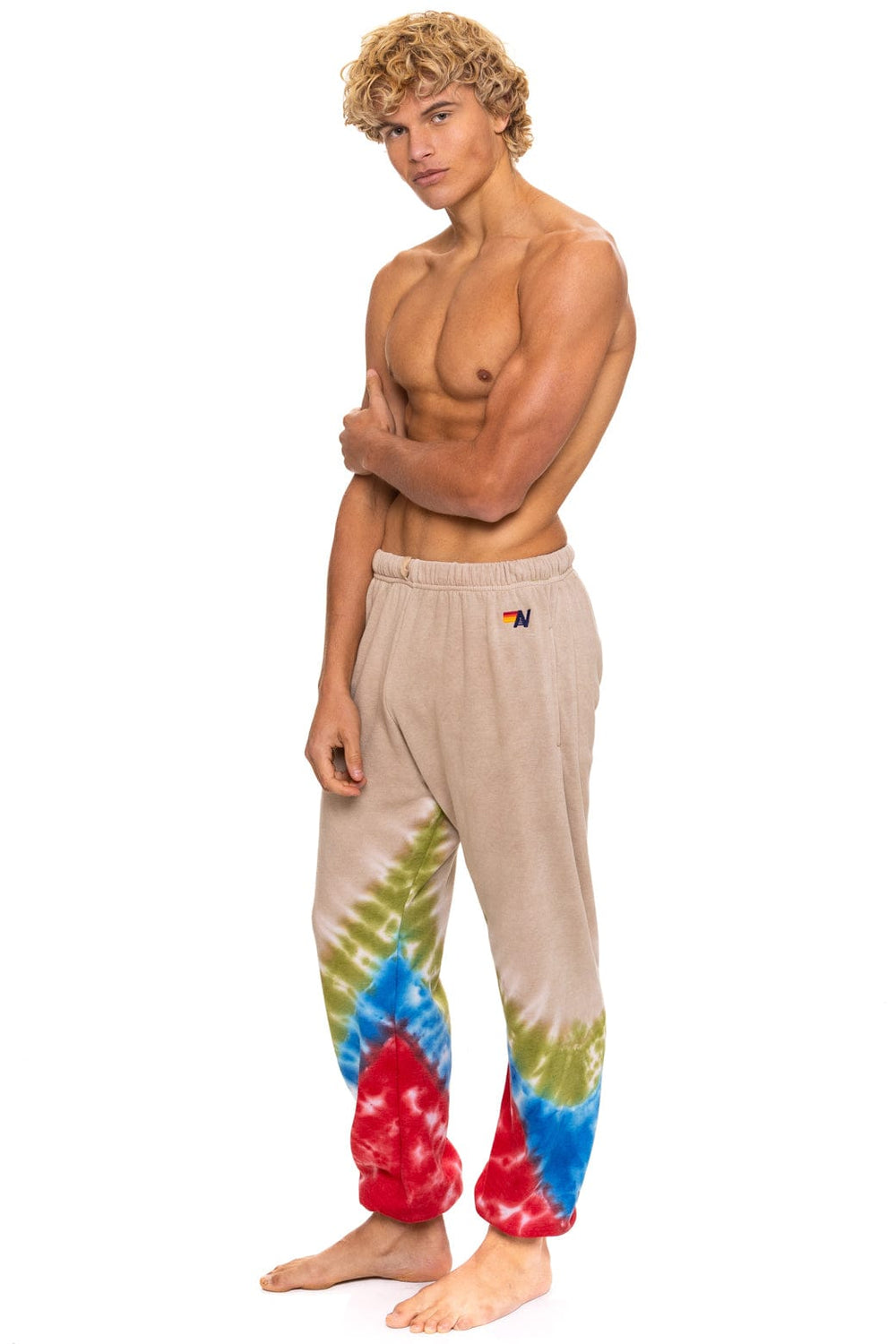 HAND DYED V SWEATPANTS - TIE DYE SAND // BLUE RED
