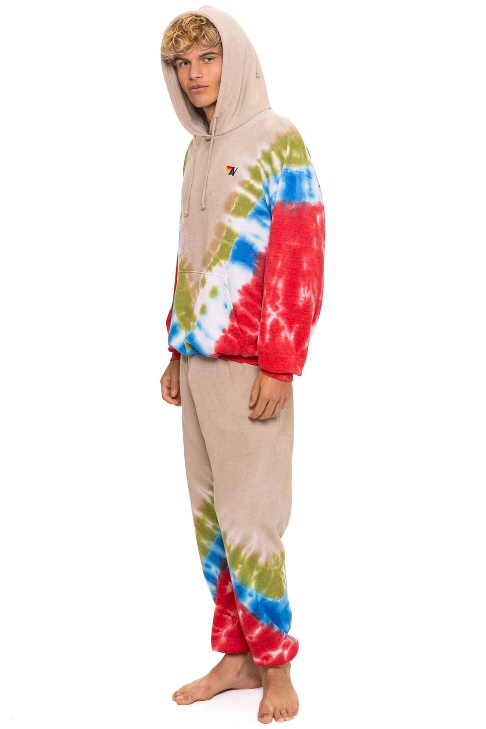 HAND DYED V SWEATPANTS - TIE DYE SAND // BLUE RED