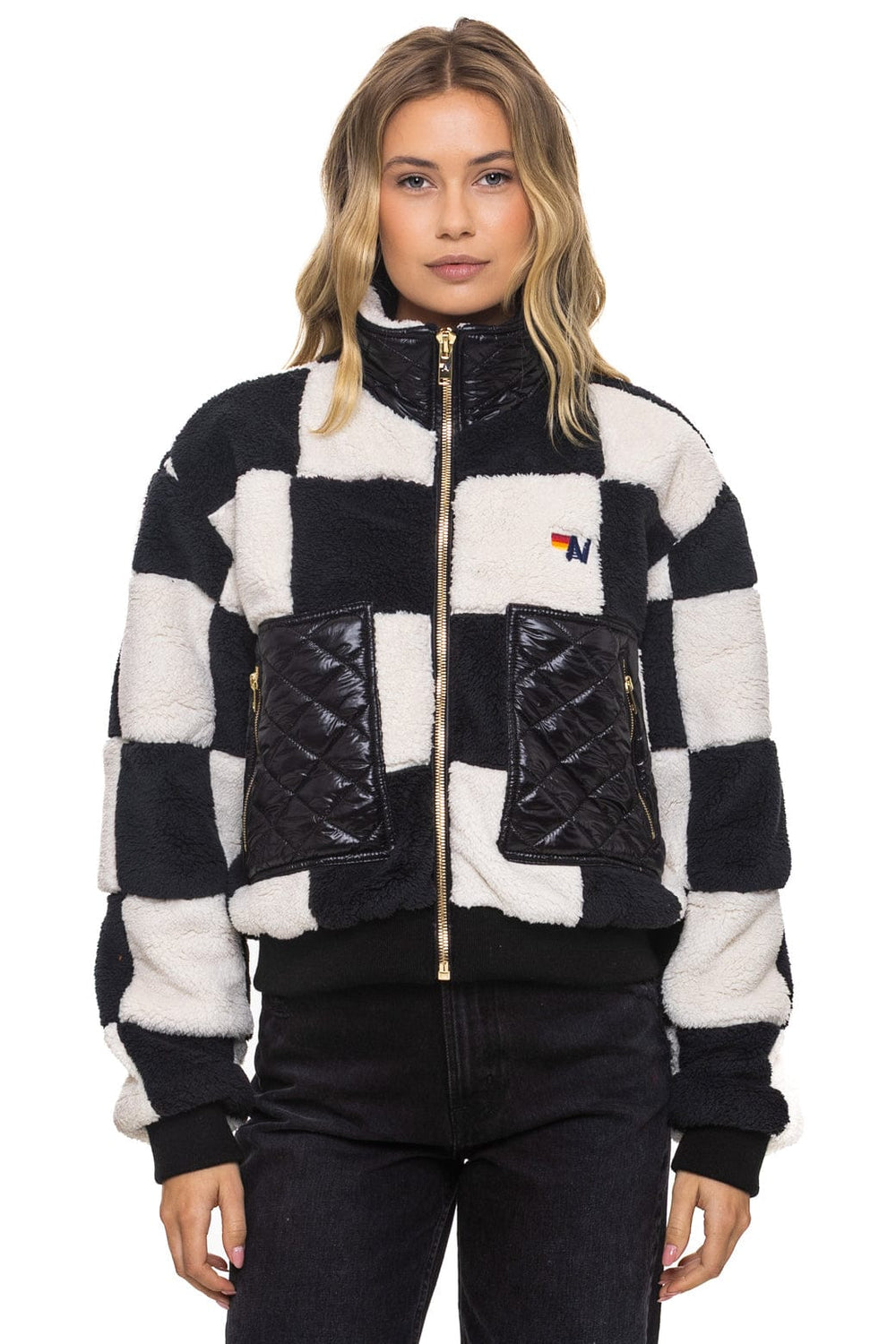 TEDDY CHECKERBOARD WOMENS FULL ZIP JACKET - VINTAGE // BLACK