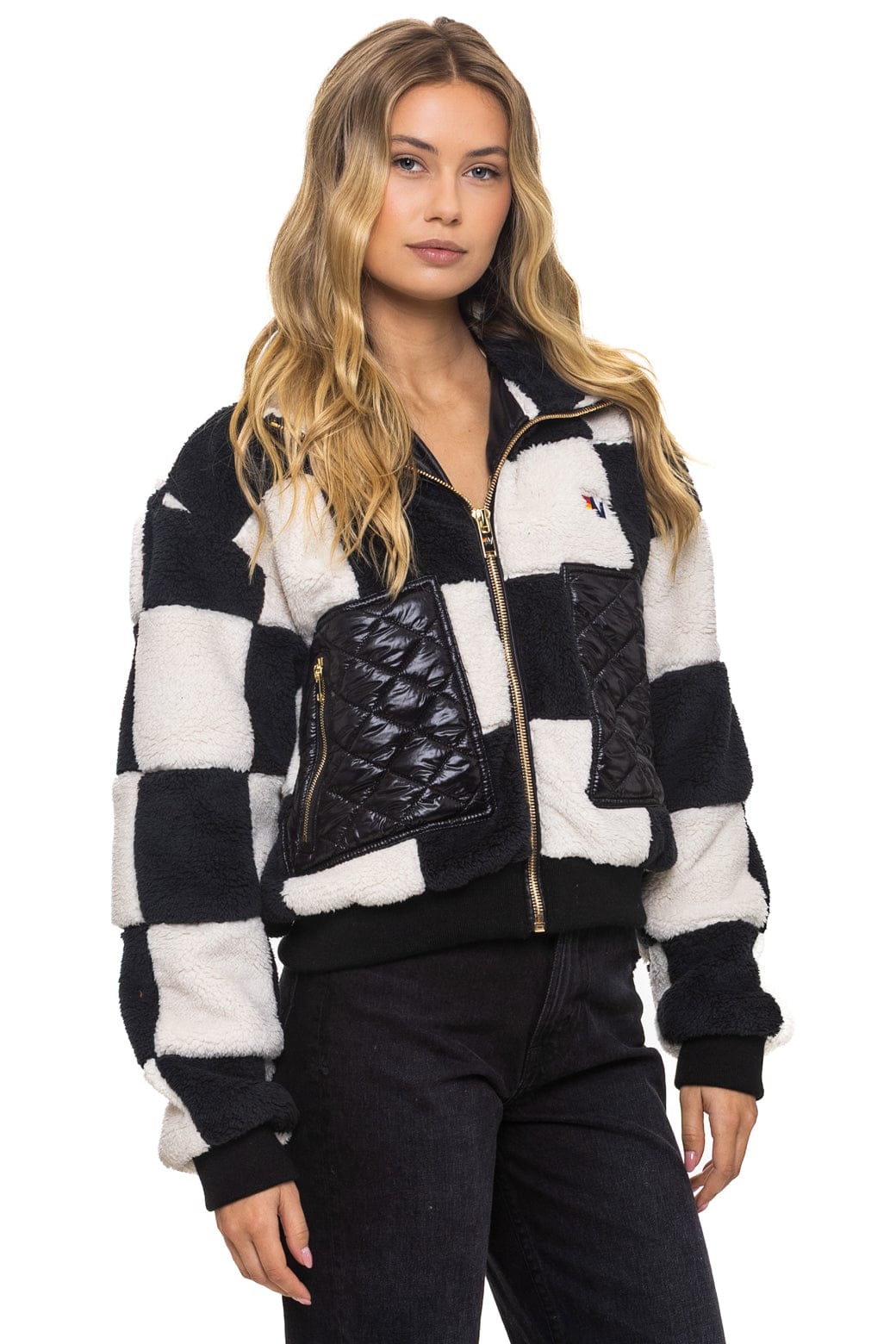 TEDDY CHECKERBOARD WOMENS FULL ZIP JACKET - VINTAGE // BLACK