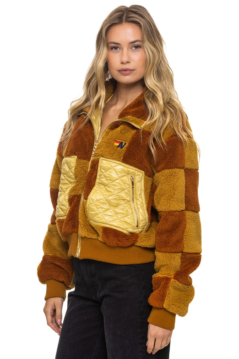 TEDDY CHECKERBOARD WOMENS FULL ZIP JACKET - HONEY // WHISKEY
